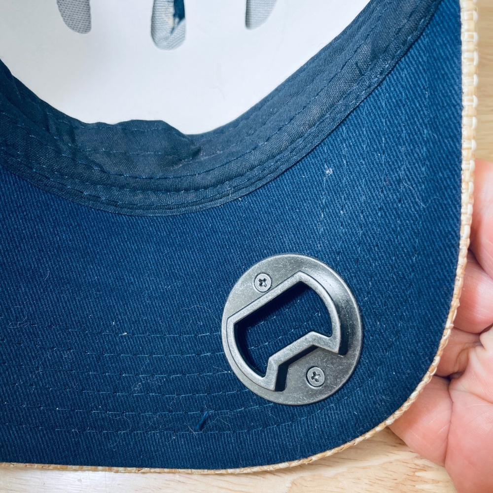 Corona Extra Straw Trucker Hat Navy Mesh Snapback with Built-in Bottle Opener - Picture 3 of 10